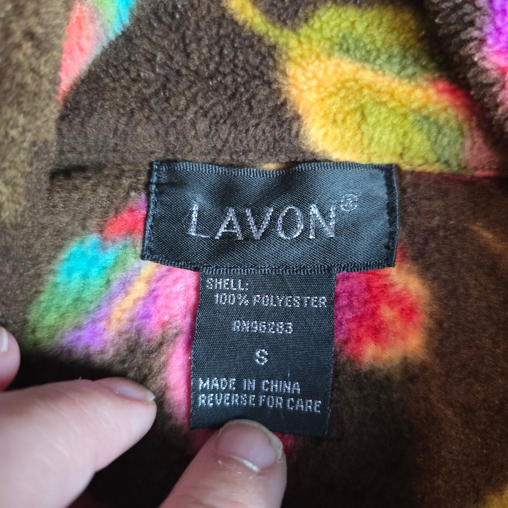 VTG Lavon Floral Fleece Jacket Zip Up Small Brown Colorful Leaf Print Full Zip - Picture 6 of 7